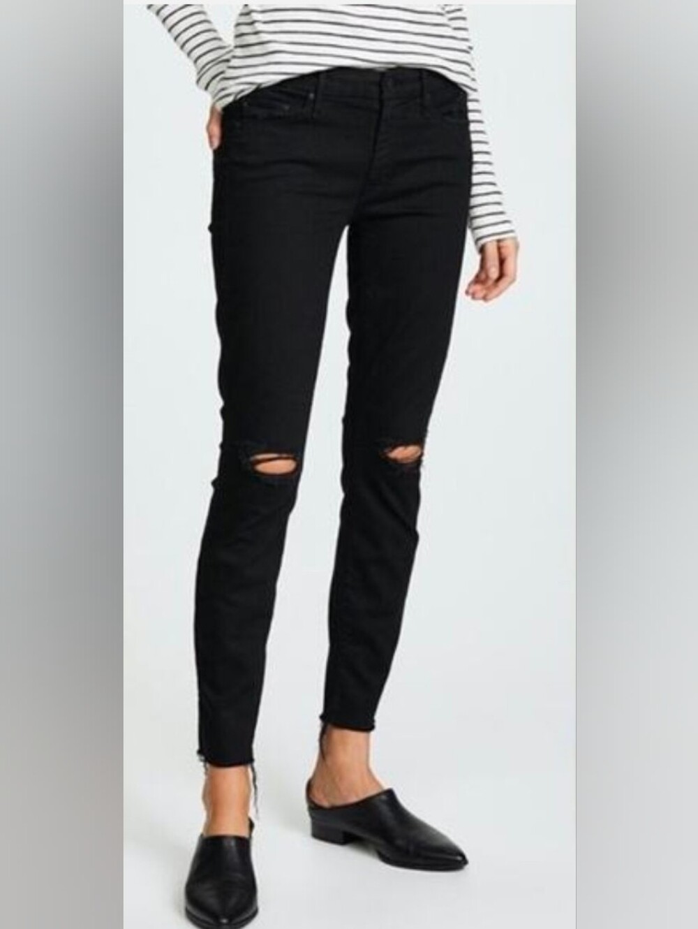 MOTHER Looker Ankle Fray Guilty As Sin Wash Distressed Stretch Denim Womens 25